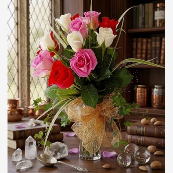 Red Pink and White Roses Bouquet