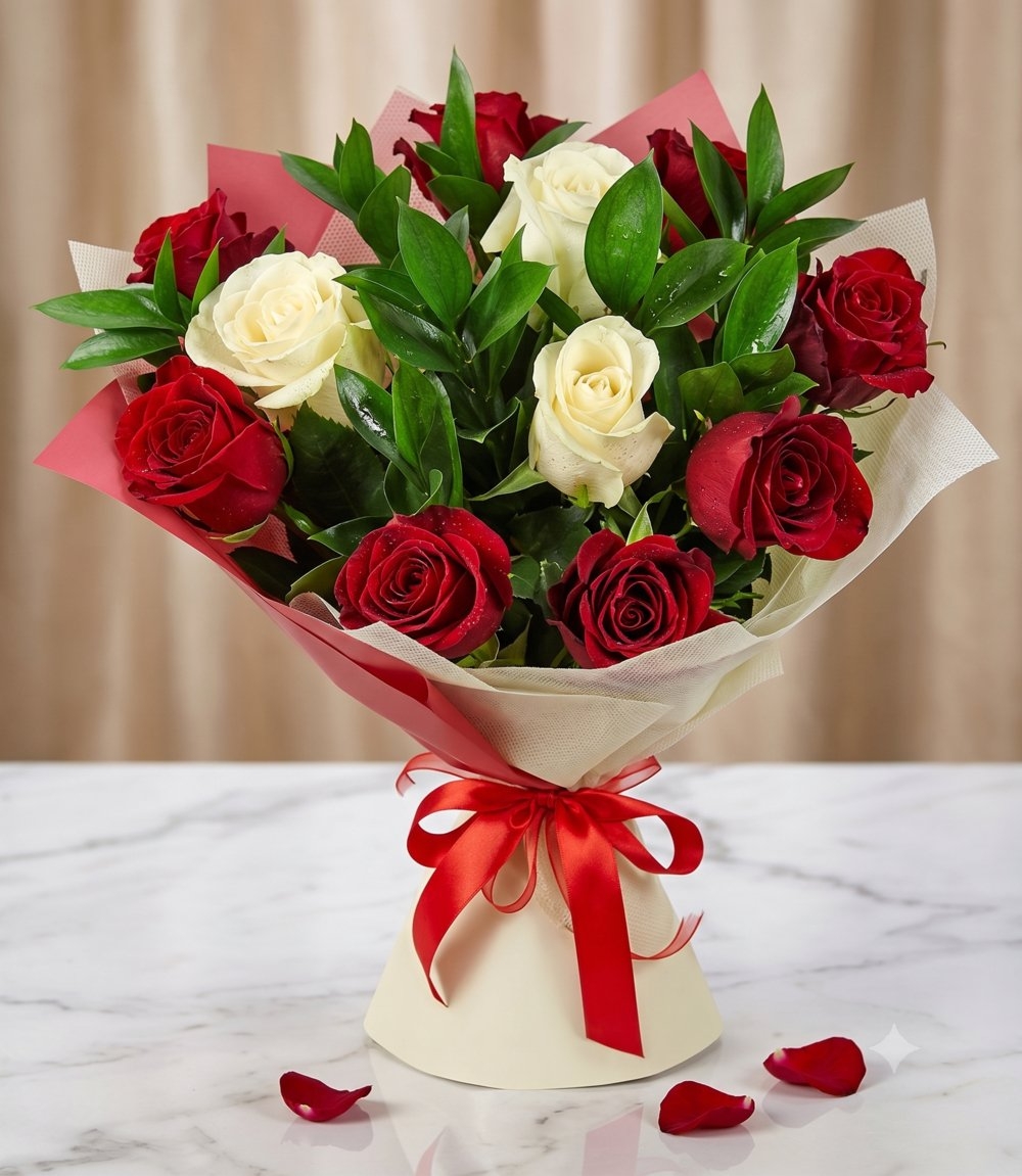 Red and White Rose Bouquet