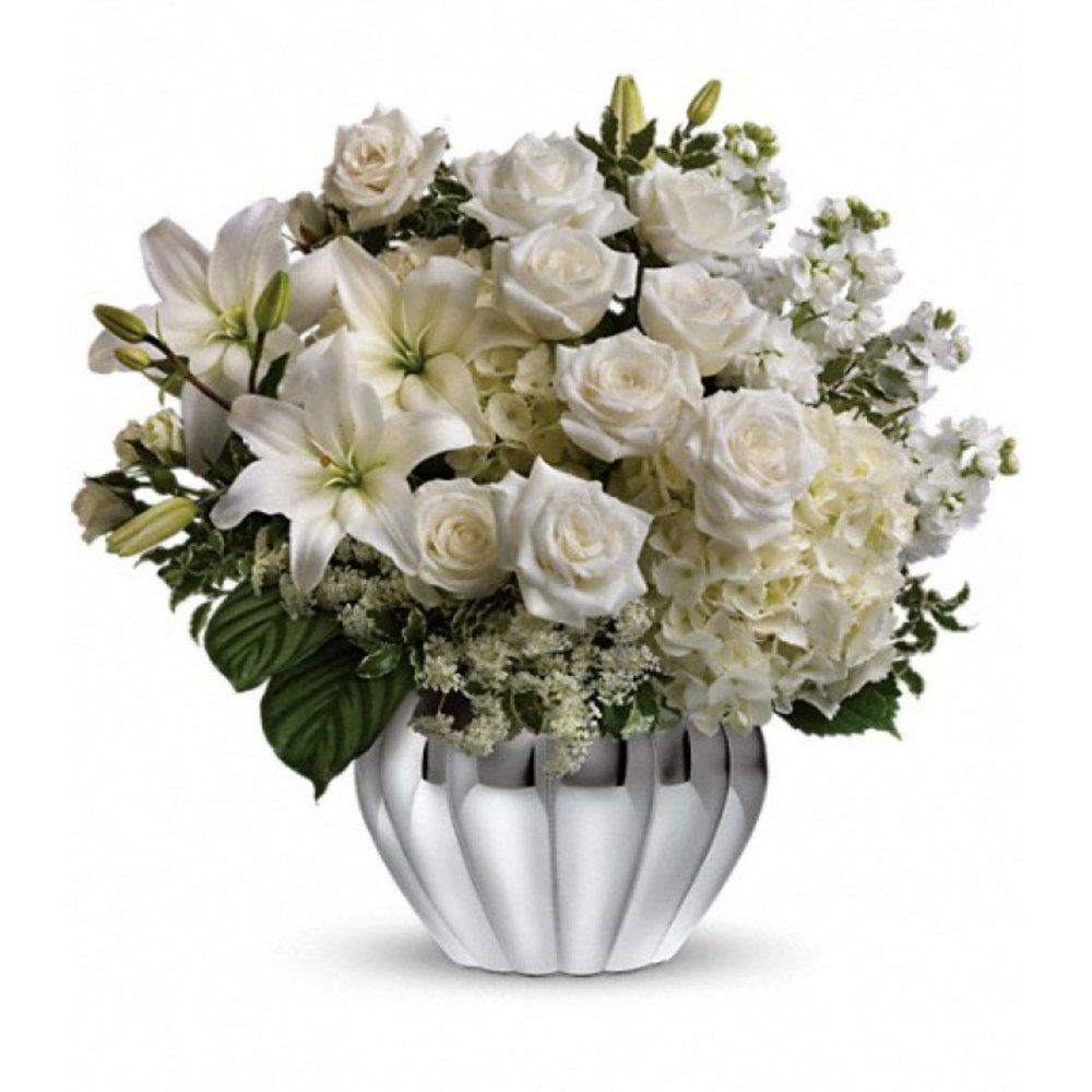 Vase with White Lilies, White Roses & Mixed White Flowers