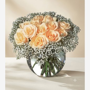 Peach Roses with Baby’s Breath