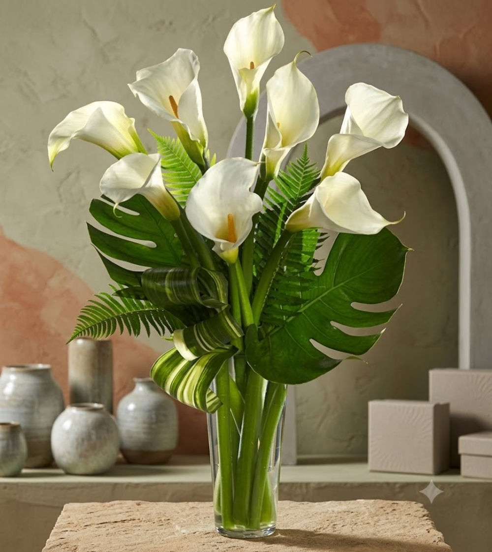 White Calla Lily Bouquet in Vase