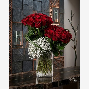 Red Roses with Baby’s Breath 
