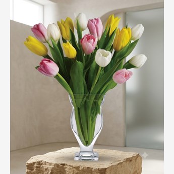 Mixed Color Tulip Bouquet in Vase