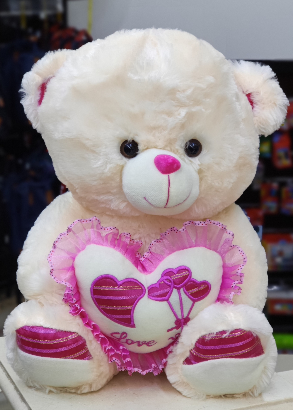 White Teddy Bear With a Pink Heart(40CMS)