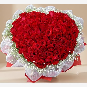 Red Roses and Gypsophila Bouquet