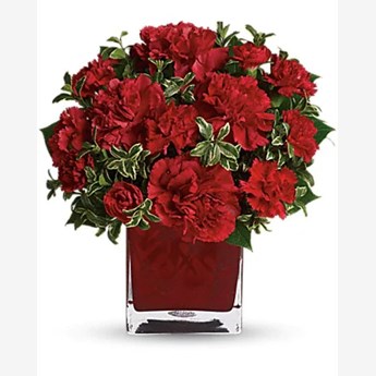Vase with 10 Red Carnations & 5 Red Roses