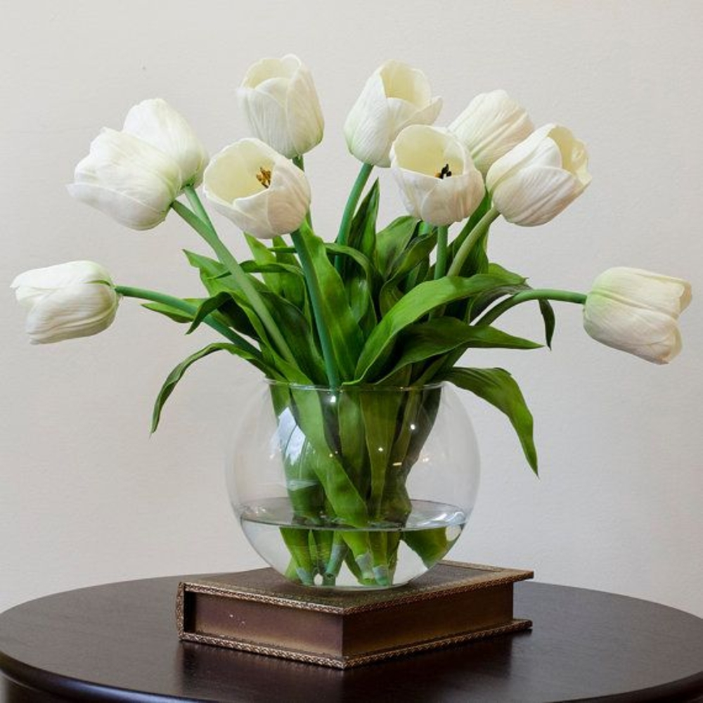 Vase with 10 Stems of White Pretty Tulips