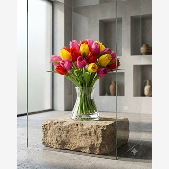 Pink, Red and Yellow Tulip Vase Arrangement