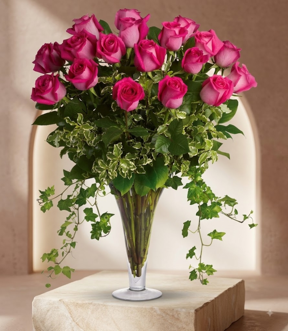 18 Pink Roses Bouquet