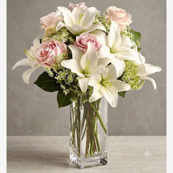 White Lilies and Pink Roses Vase