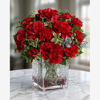 Vase with 10 Red Carnations & 5 Red Roses