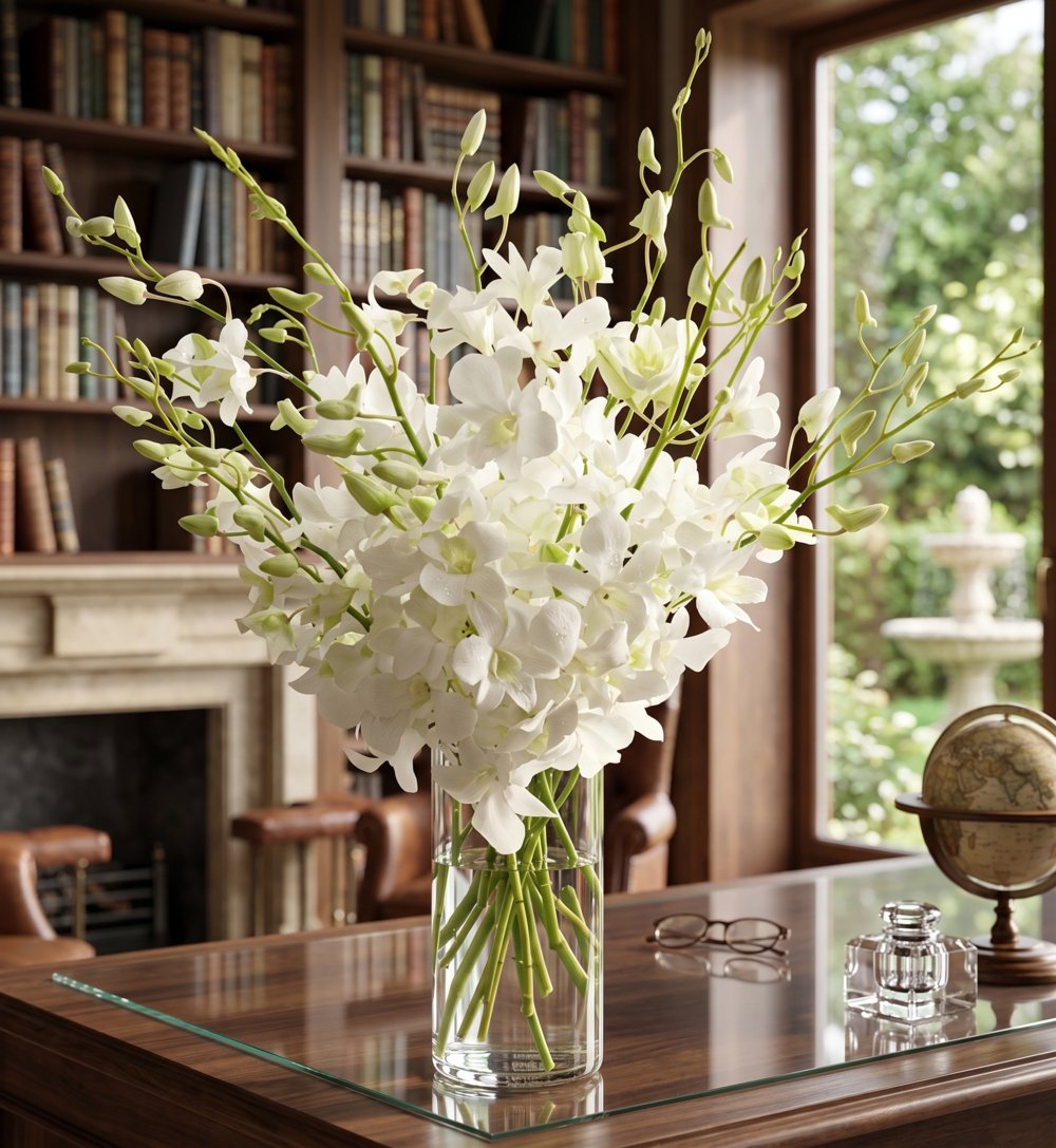 Vase with 20 White Orchids