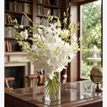 Vase with 20 White Orchids