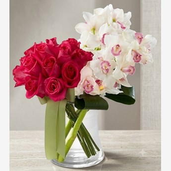 Red Roses and White Orchids Vase