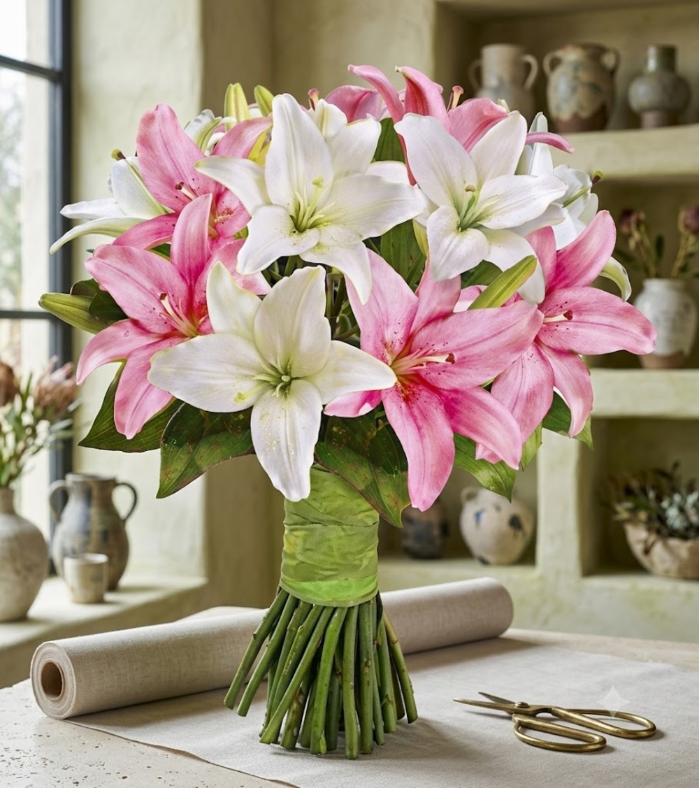 Pink and White Lily Bouquet