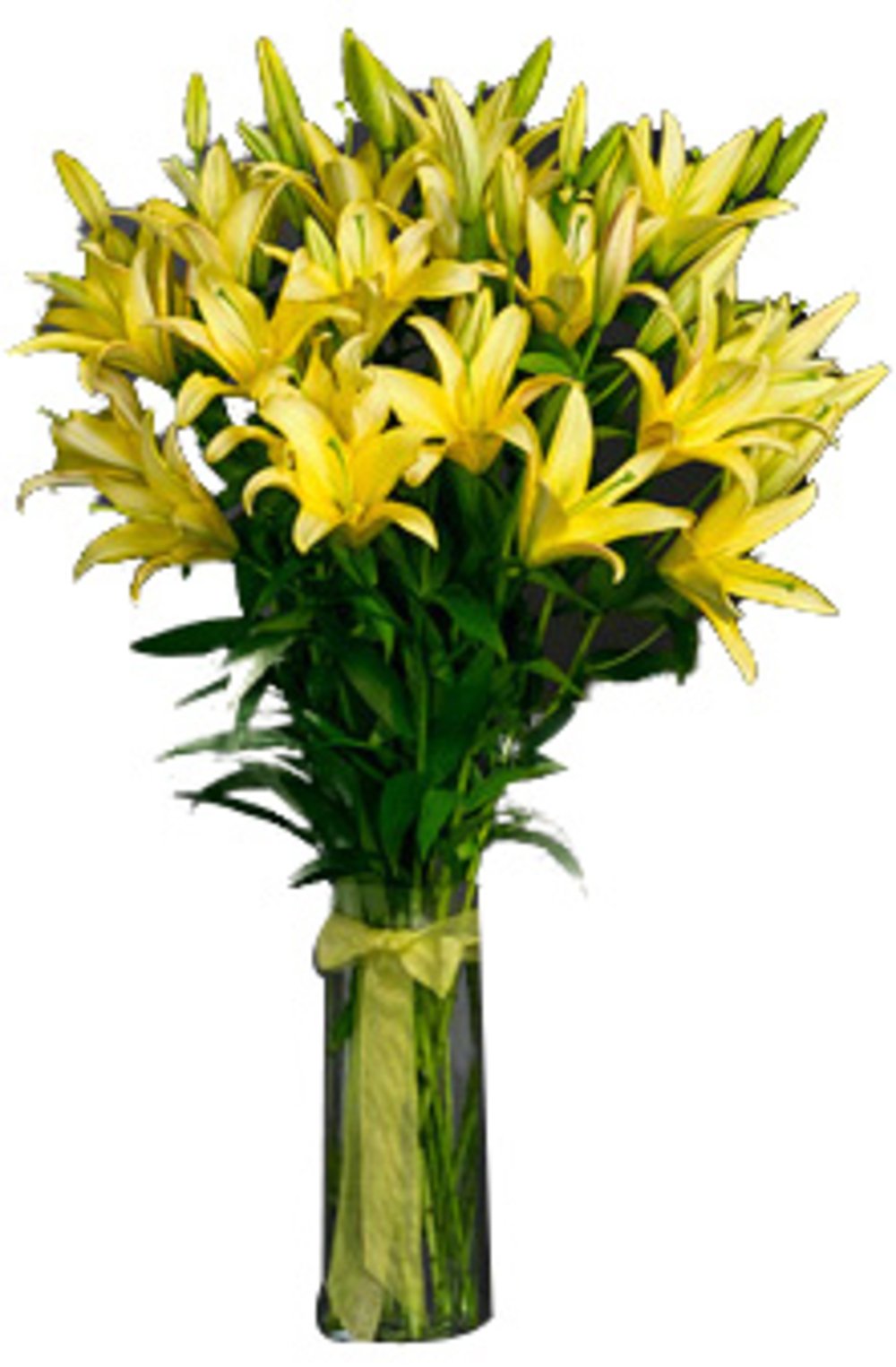 Vase with 10 Stems of Yellow Lilies