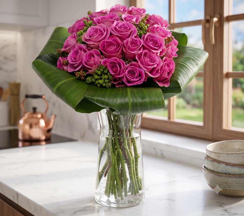 30 Purple Roses Bouquet in a Vase