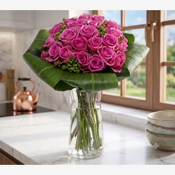 30 Purple Roses Bouquet in a Vase