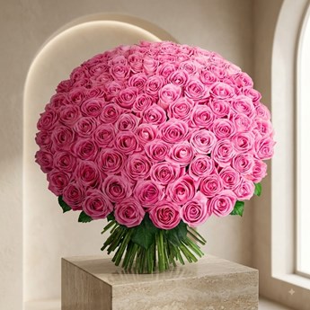 100 Fresh Pink Roses Bouquet
