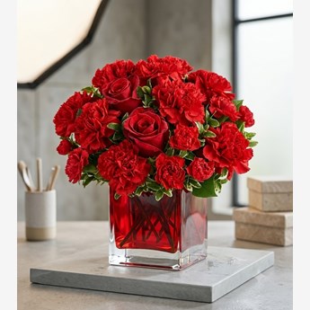 Red Roses and Carnation Vase