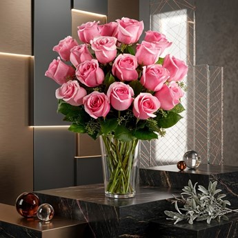 24 Pink Roses in a Vase