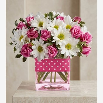Pink Roses and White Daisies in a Vase