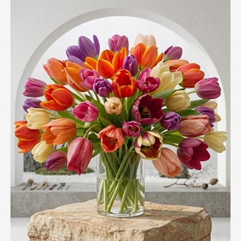 Mixed Color Tulip Bouquet in a Vase
