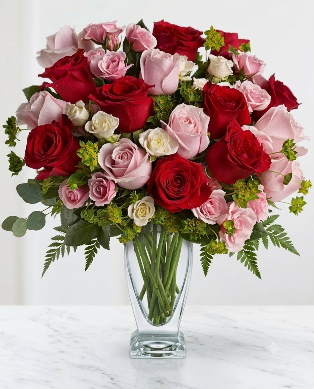 Red and Pink Roses in a Vase