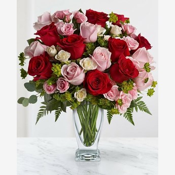 Red and Pink Roses in a Vase