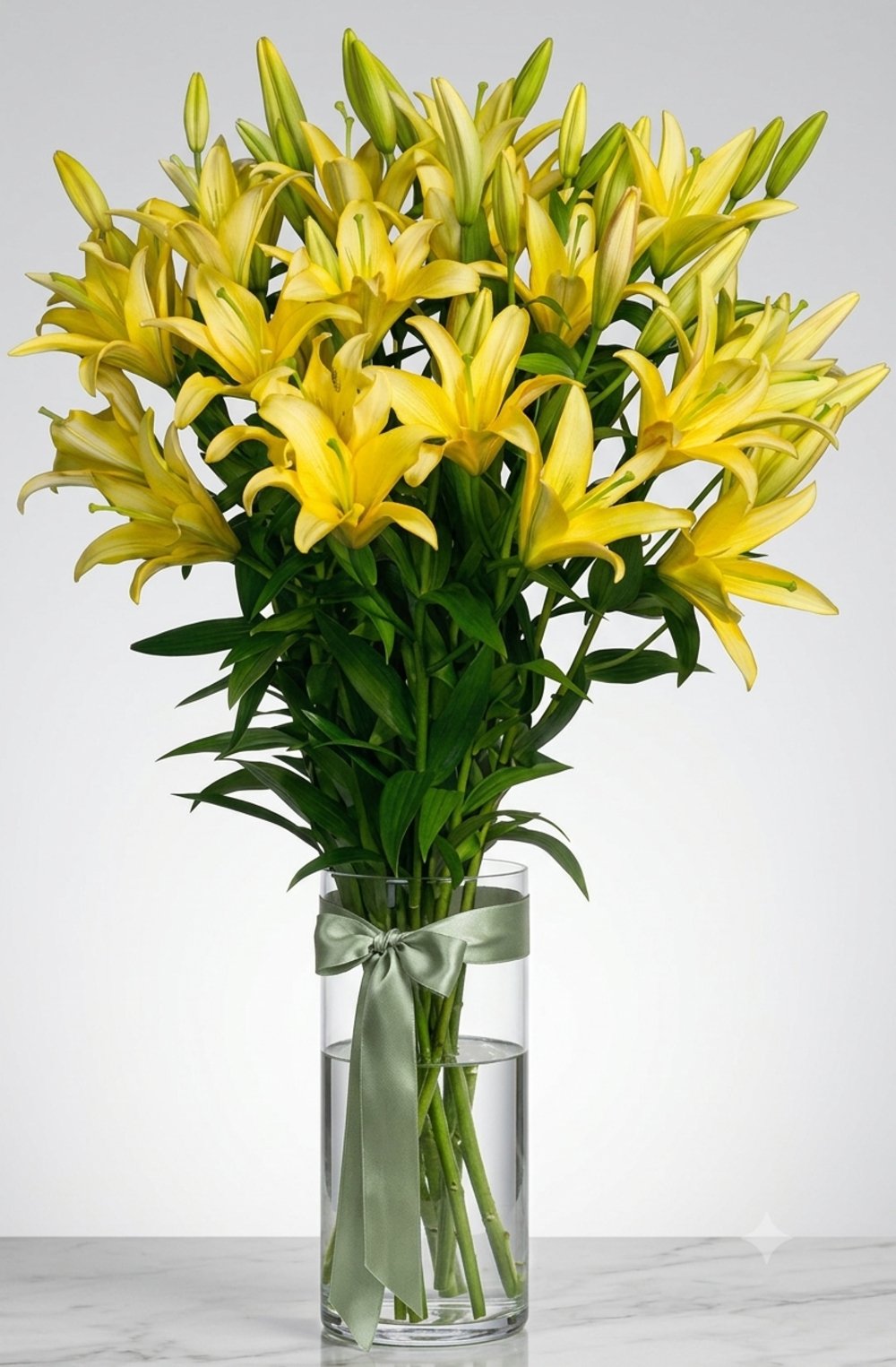 Vase with 10 Stems of Yellow Lilies