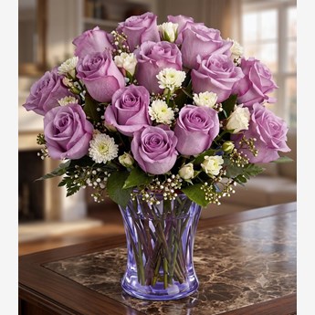 15 Purple Roses in a Vase