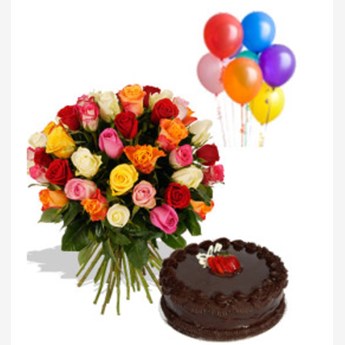 Roses, Cake, and Balloons
