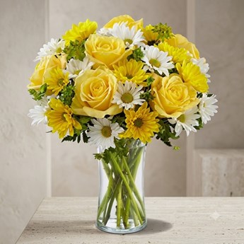 Yellow and White Rose Daisy Vase
