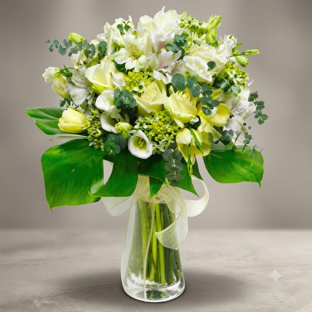 White and Green Mixed Flower Vase