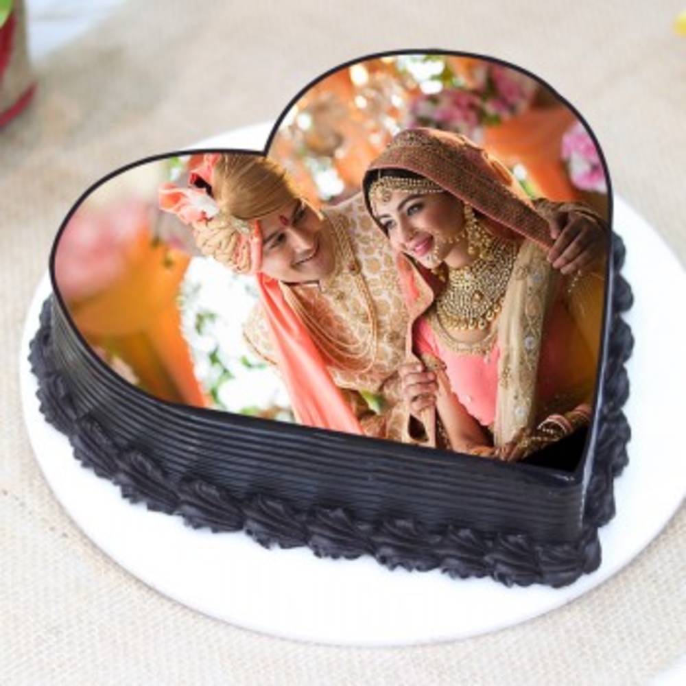 Heart-Shaped Customized Photo Cake 