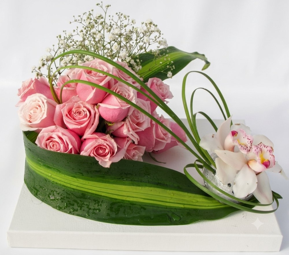 Pink Rose and Orchid Arrangement