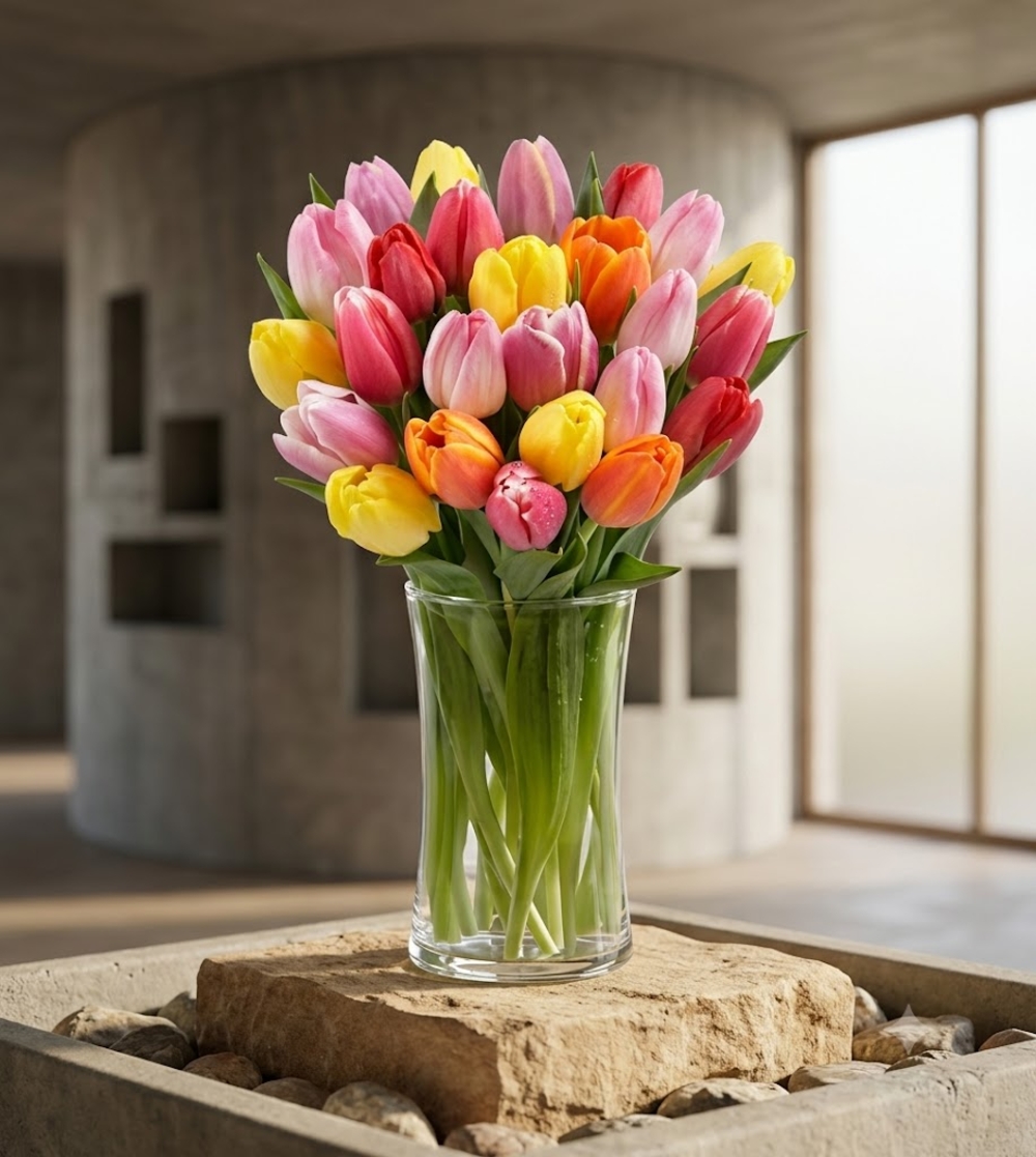 Multicolor Tulip Vase Arrangement