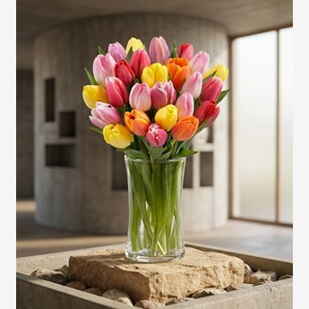Multicolor Tulip Vase Arrangement