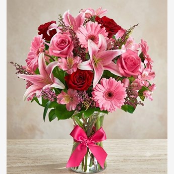 Pink Roses, Lilies and Gerberas Bouquet