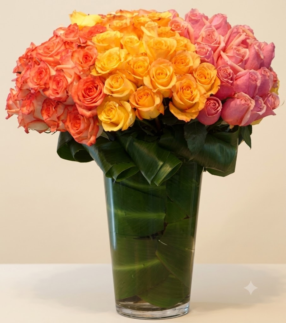 Mixed Color Roses Vase