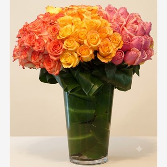 Mixed Color Roses Vase
