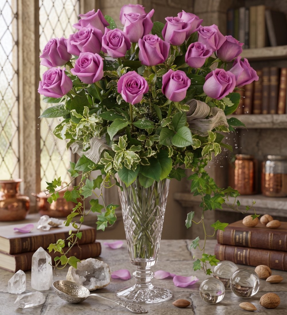 30 Purple Roses in a Vase
