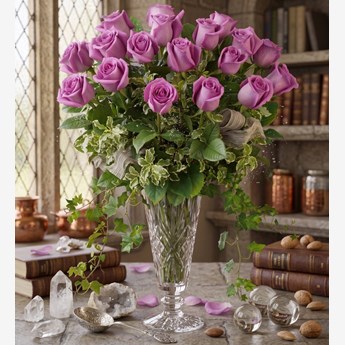30 Purple Roses in a Vase