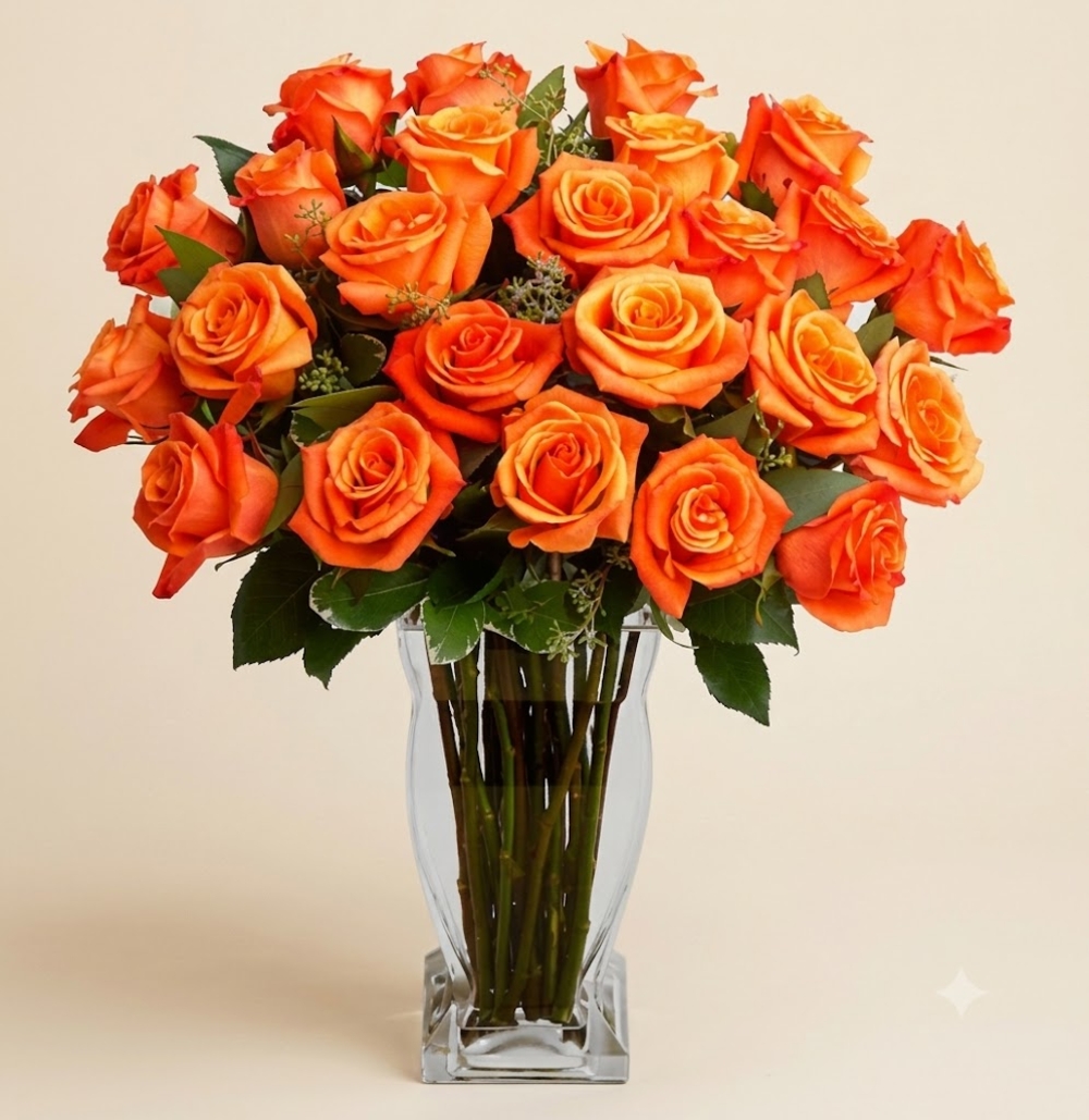 Orange Roses in a Vase