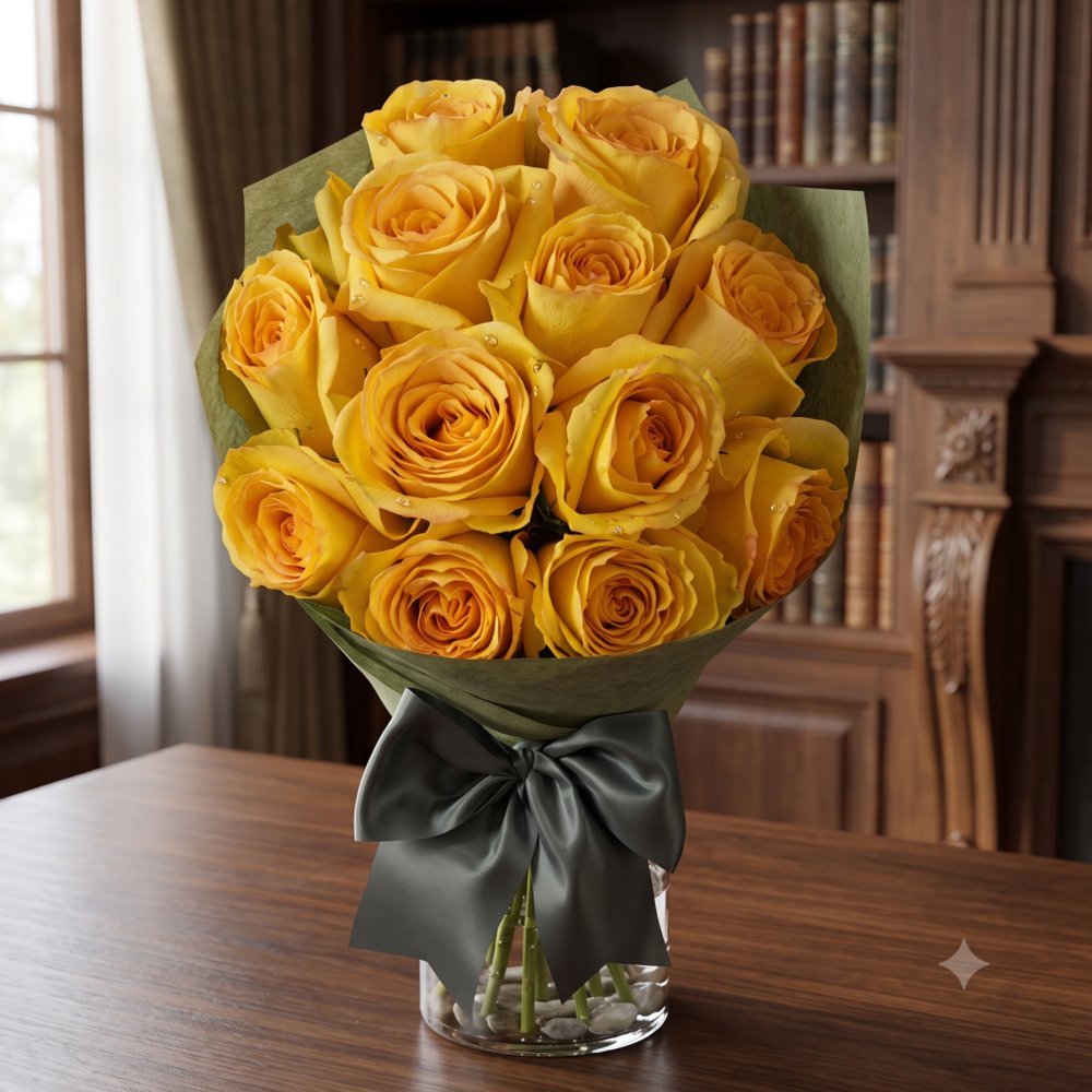 12 Yellow Roses Hand Bouquet