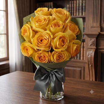 12 Yellow Roses Hand Bouquet
