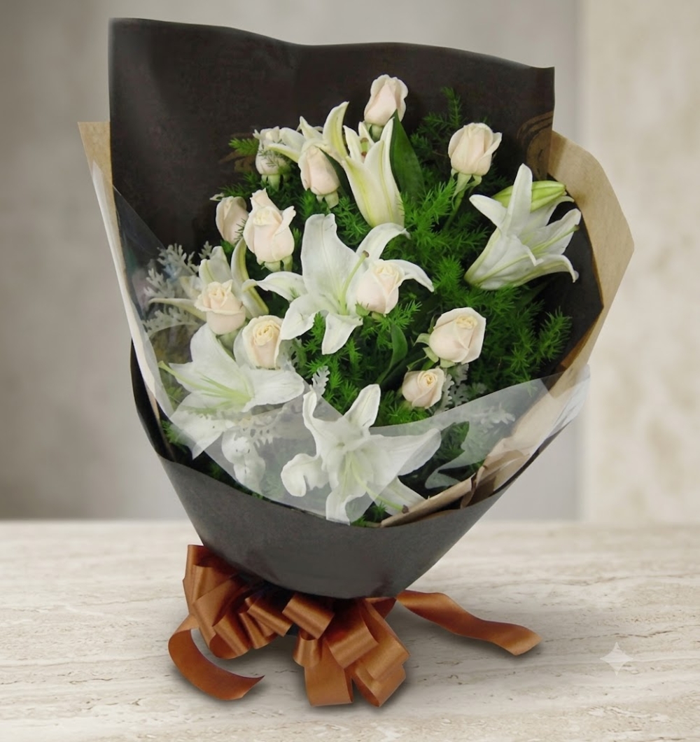 White Roses and Lilies Bouquet