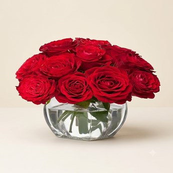 12 Red Roses in Crystal Vase