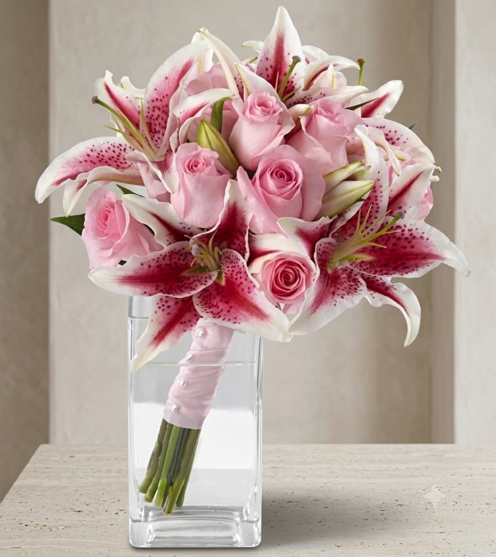 Pink Roses and Stargazer Lilies Bouquet