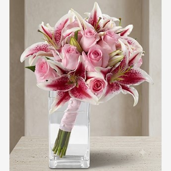 Pink Roses and Stargazer Lilies Bouquet